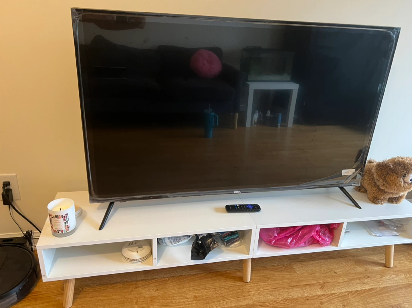White TV Stand with Wooden Legs- TOOL FREE ASSEMBLY - photo 2