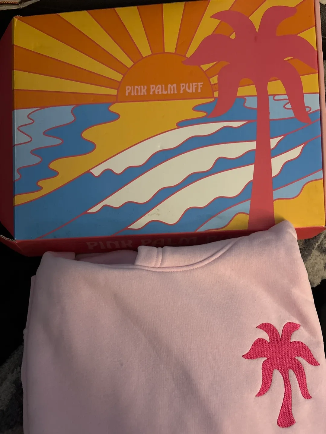 NEW Authentic Pink Palm Puff Pink Hoodie with Box image indicator(2)