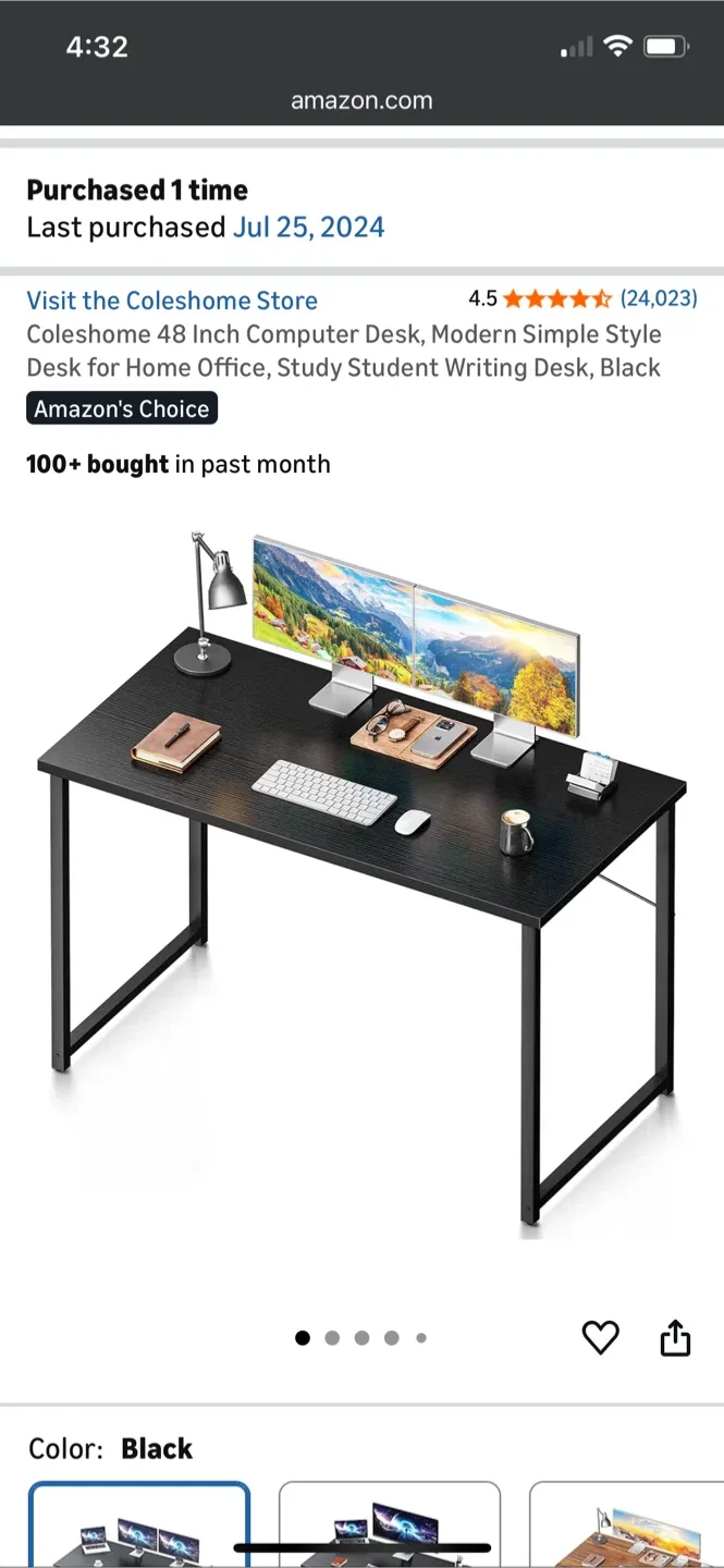 Brand New: Coleshome 48-Inch Black Computer Desk image indicator(2)