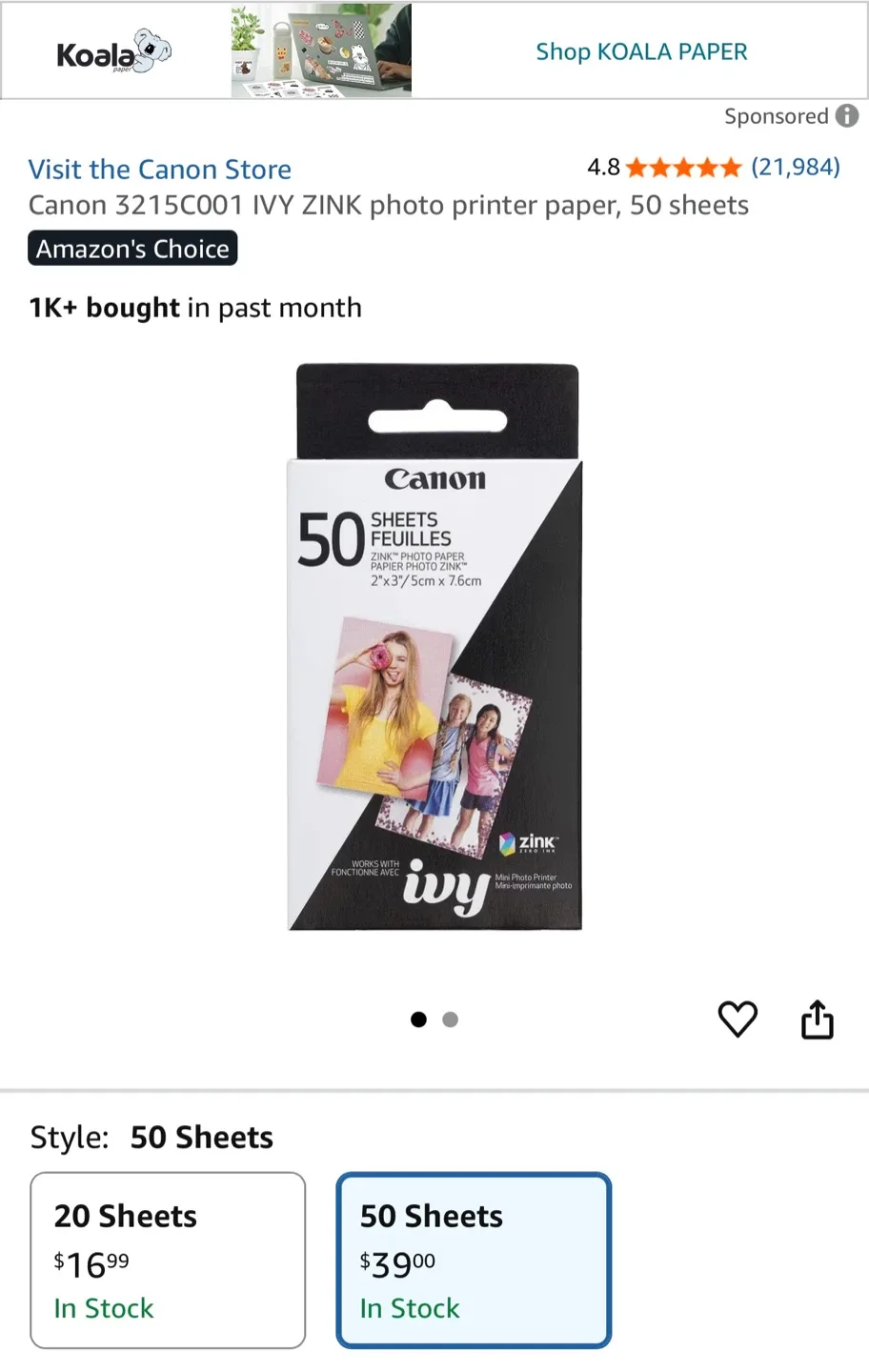 Canon IVY ZINK Photo Paper - 50 Sheets image indicator(3)