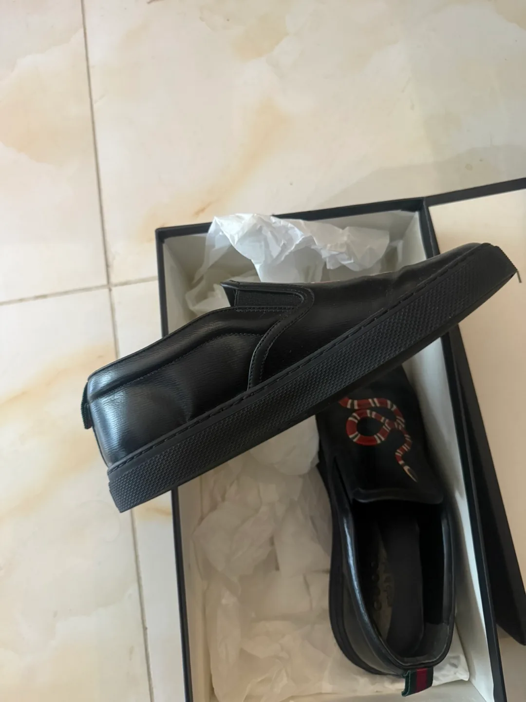 Gucci Black Leather Slip-On Sneakers image indicator(3)