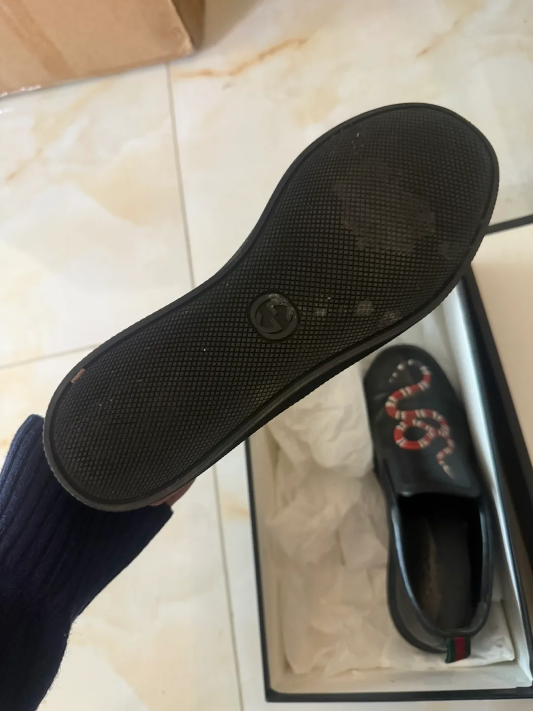 Gucci Black Leather Slip-On Sneakers image indicator(4)