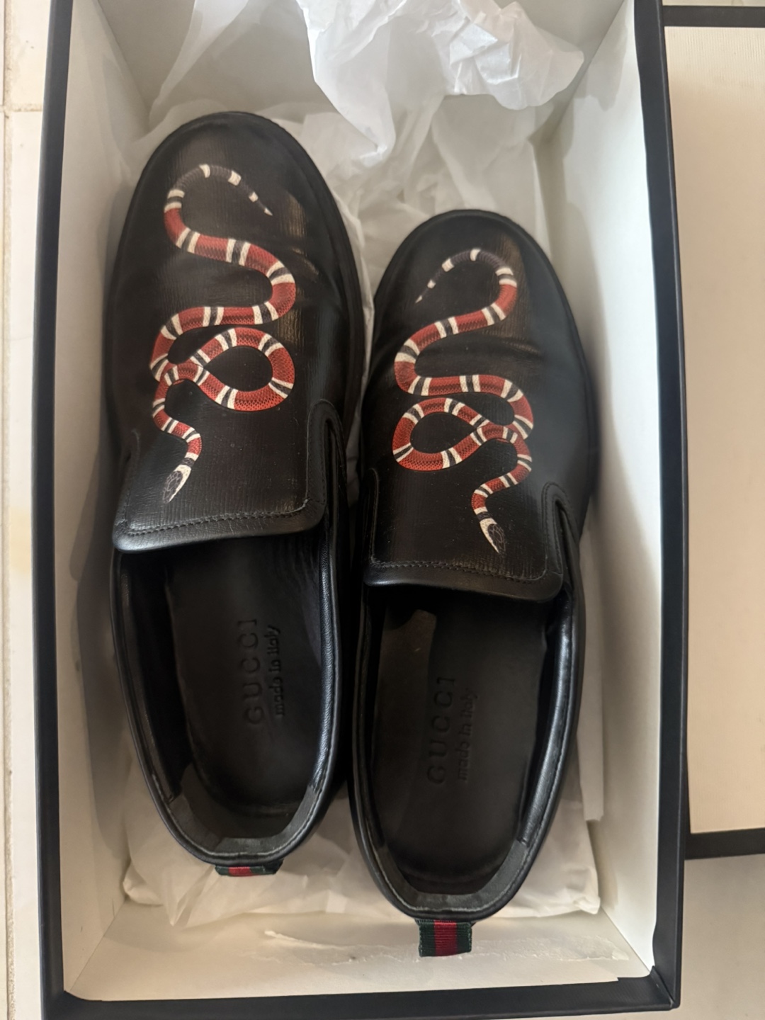 Gucci Black Leather Slip-On Sneakers