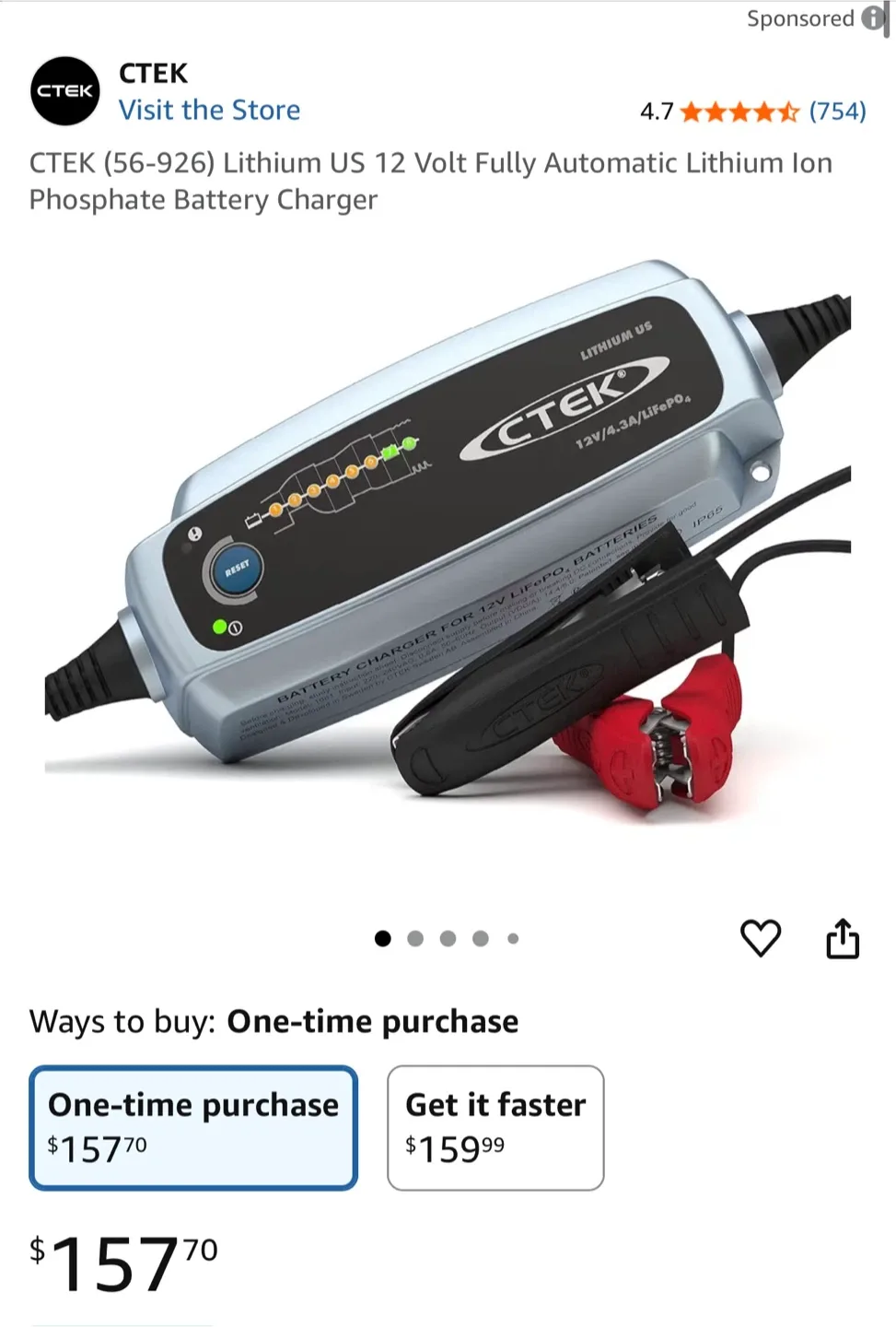 CTEK Lithium US 12V/4.3A Battery Charger - New in Box image indicator(3)