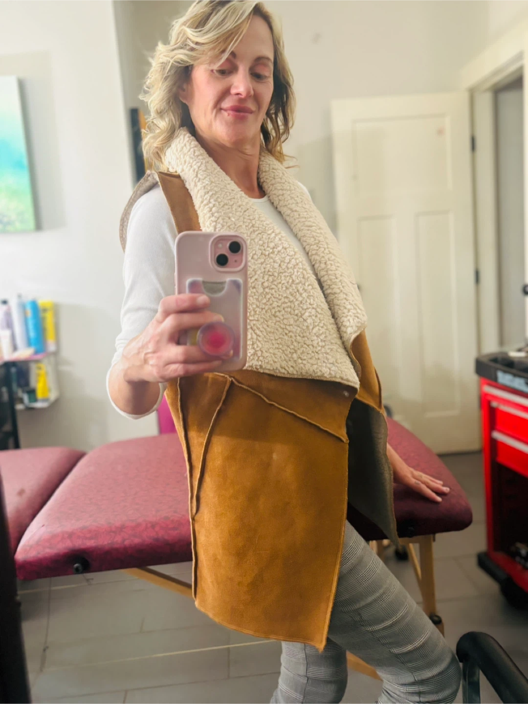 Tan Suede & Sherpa Vest - Size Small - photo 2