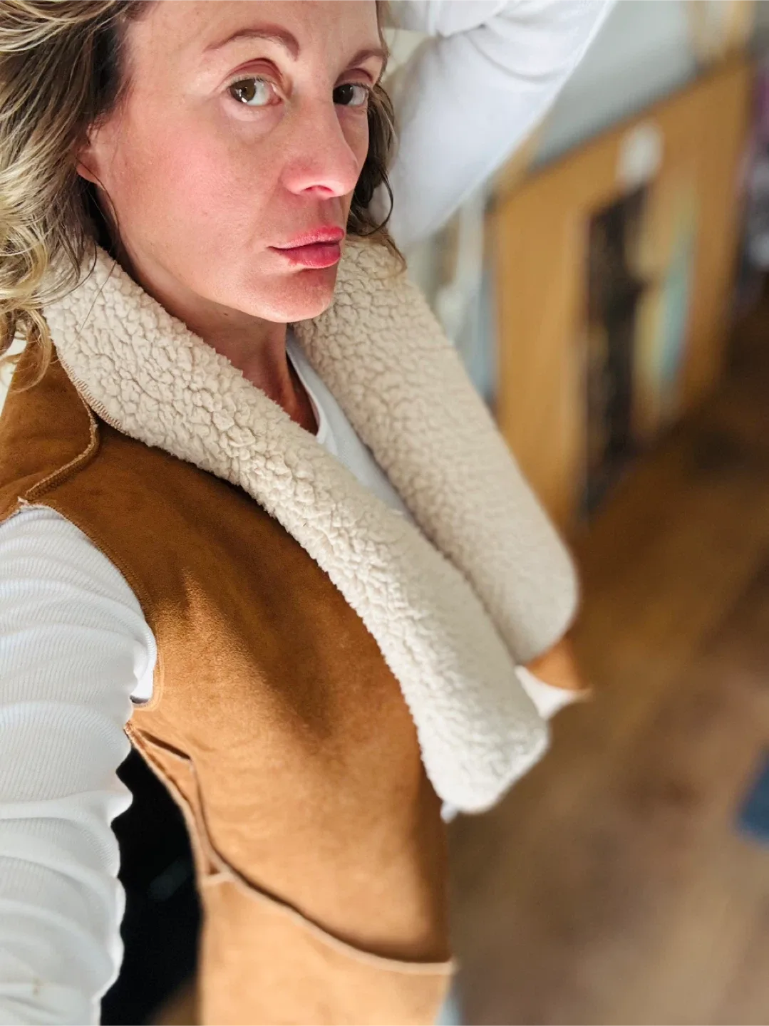 Tan Suede & Sherpa Vest - Size Small