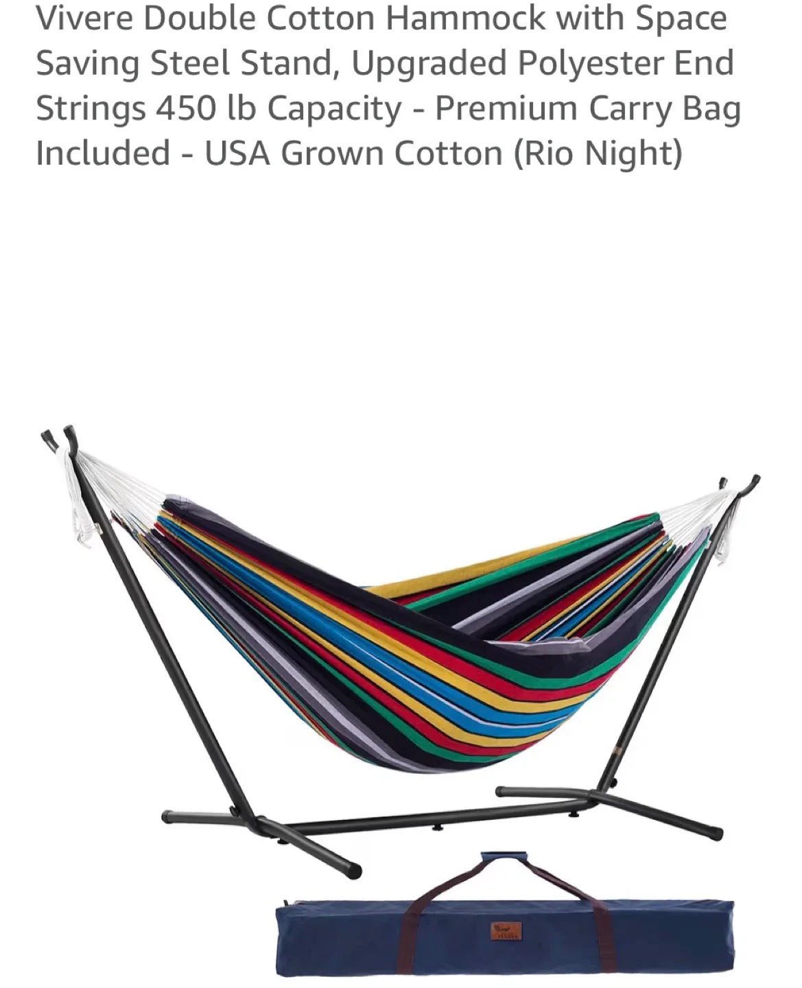 Vivere Double Cotton Hammock with Steel Stand & Carry Bag image indicator(2)
