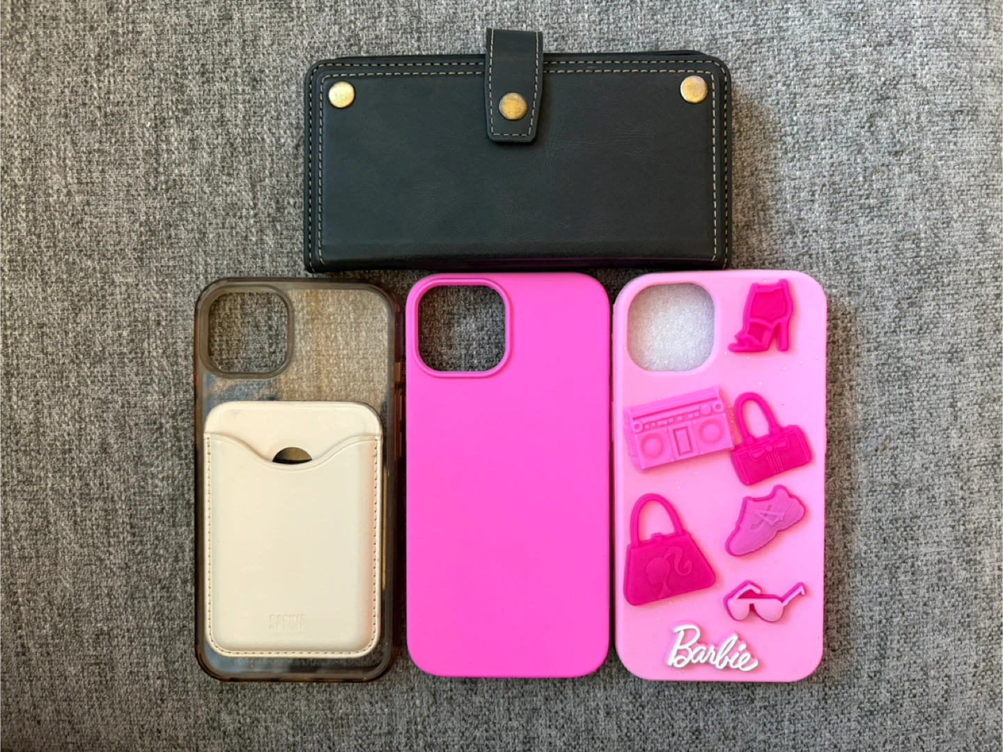 iPhone Cases: Black Wallet, Clear Card Holder, Pink & Barbie
