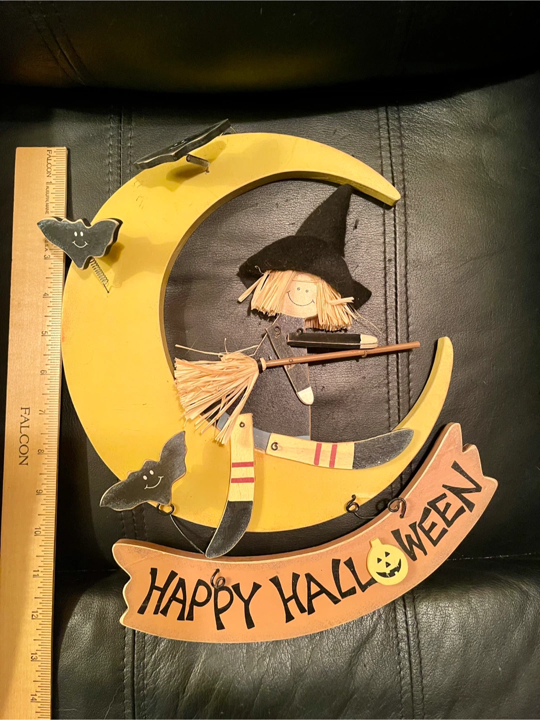 Happy Halloween Witch on Moon Door Decoration