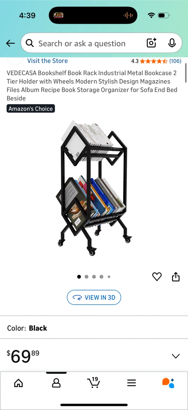 Black Bookshelf Book Rack with Wheels