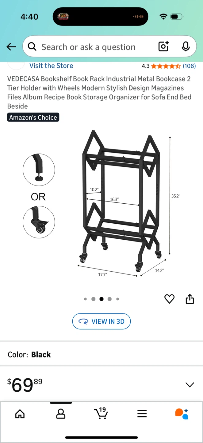 Black Bookshelf Book Rack with Wheels - photo 2