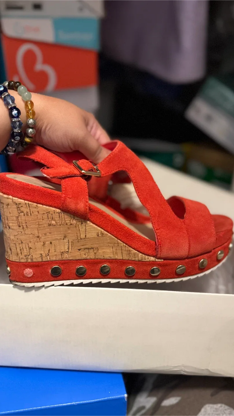 Bleecker & Bond Red Suede Wedge Sandals image indicator(2)