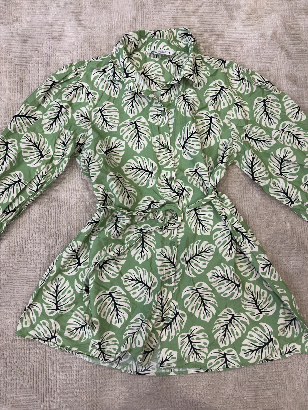 Zara Green Leaf Print Mini Dress- Size M
