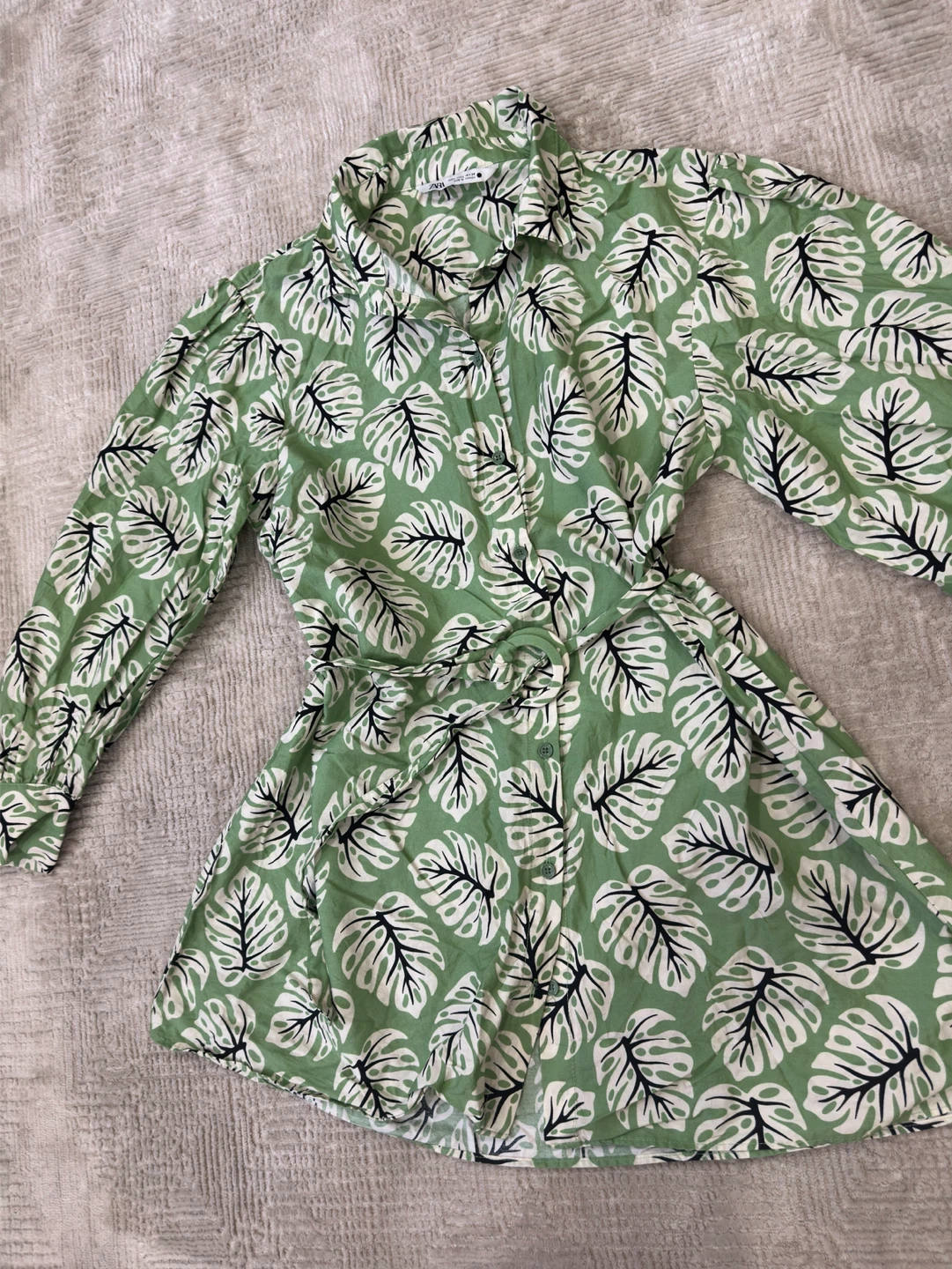 Zara Green Leaf Print Mini Dress- Size M - photo 2