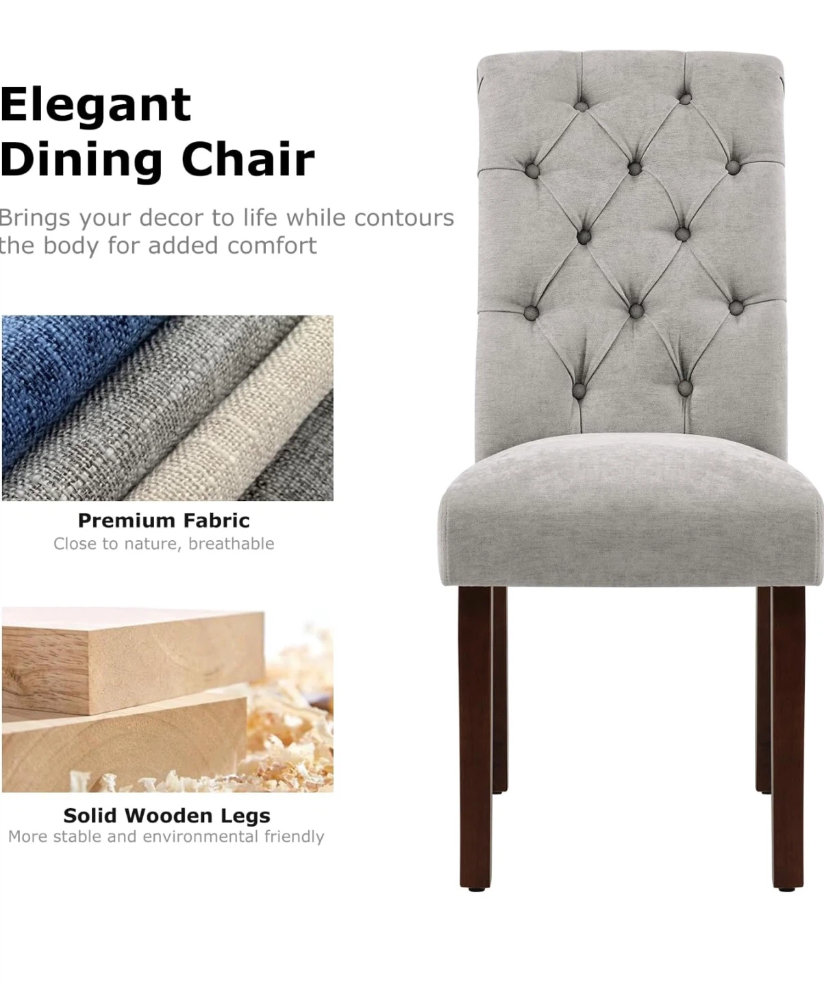 Elegant Dining Chair - Grey Tufted Button - photo 4