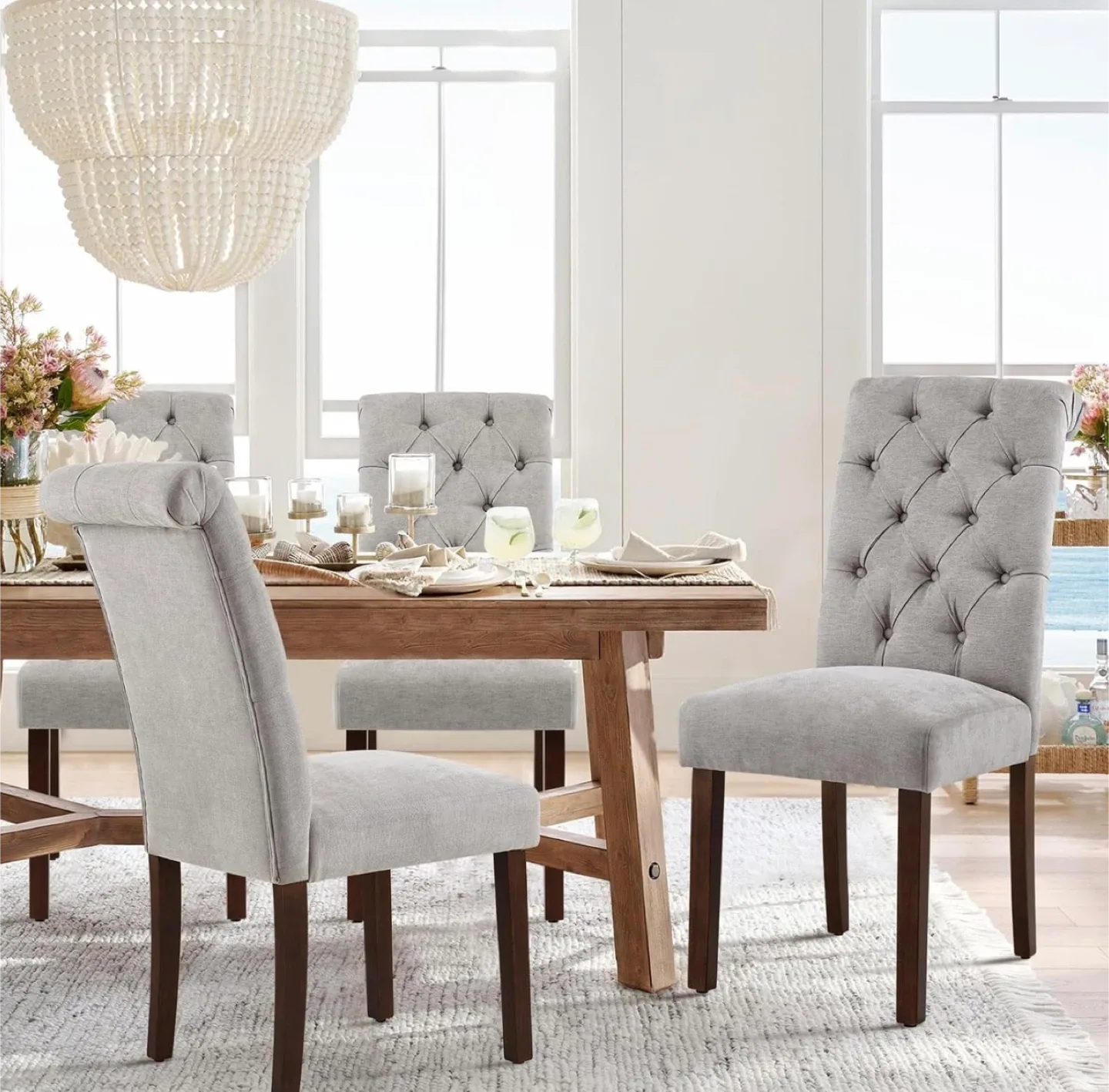 Elegant Dining Chair - Grey Tufted Button image indicator(3)