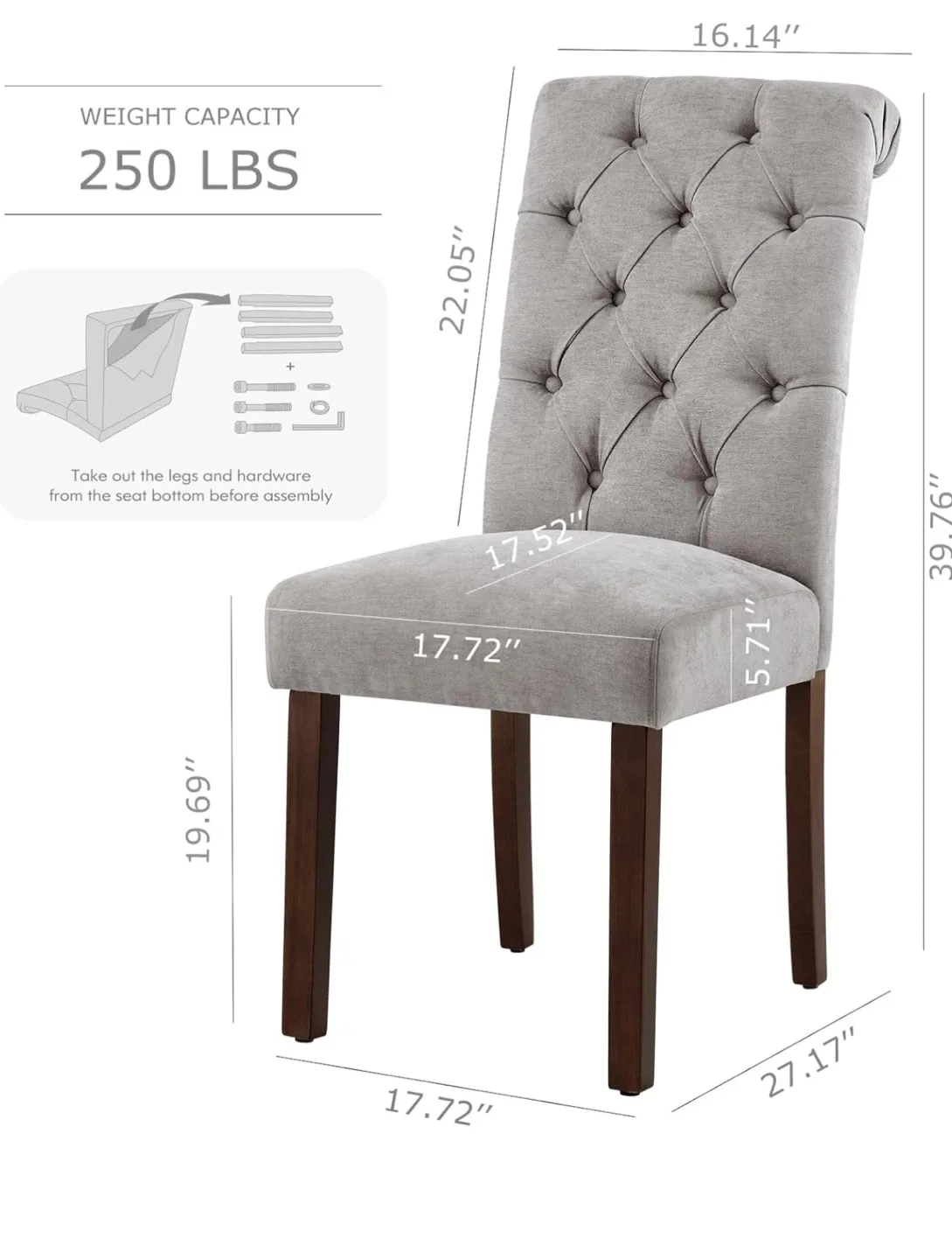 Elegant Dining Chair - Grey Tufted Button image indicator(6)