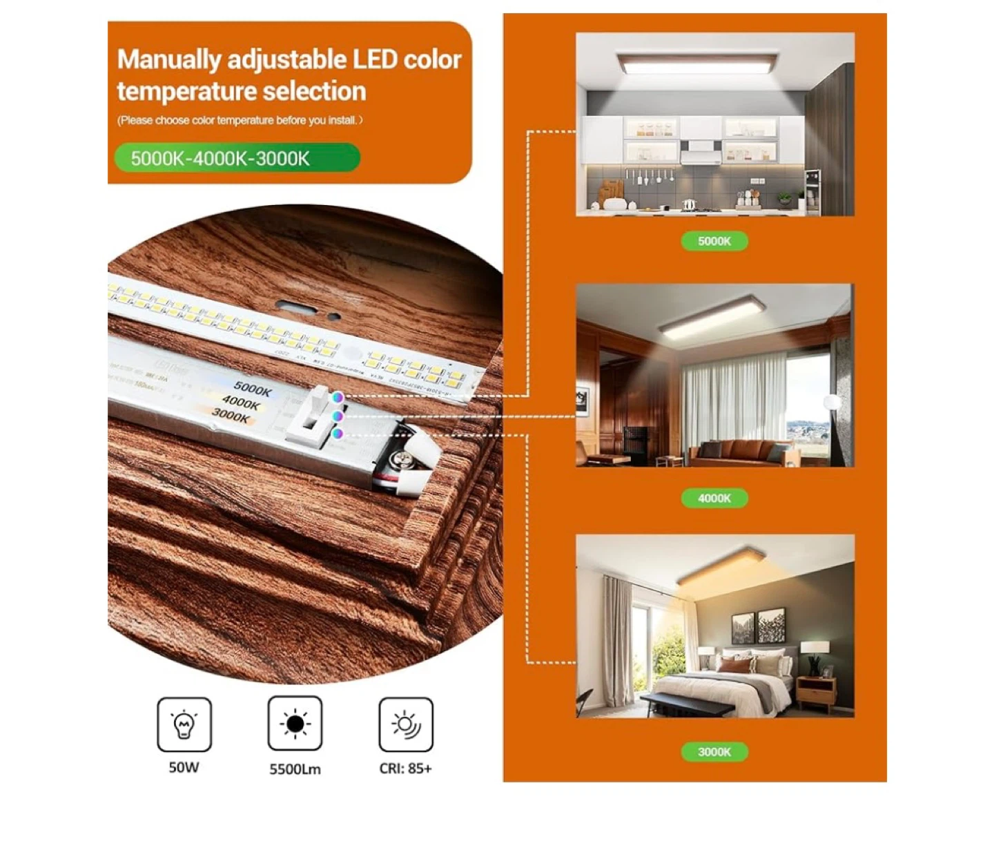 4FT LED Light Fixture with Wooden Frame - photo 3