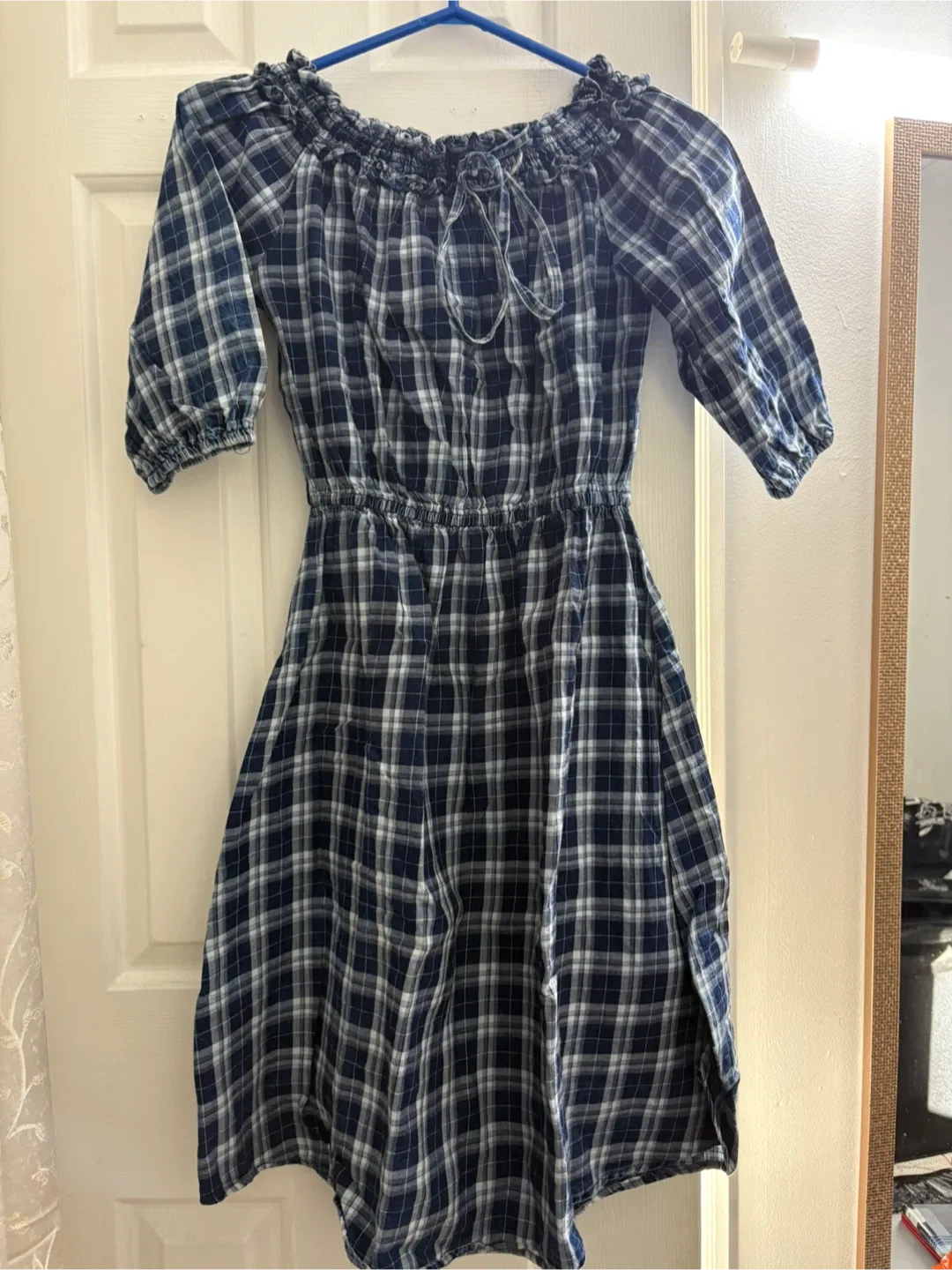 Blue Plaid Off-Shoulder Dress thumbnail