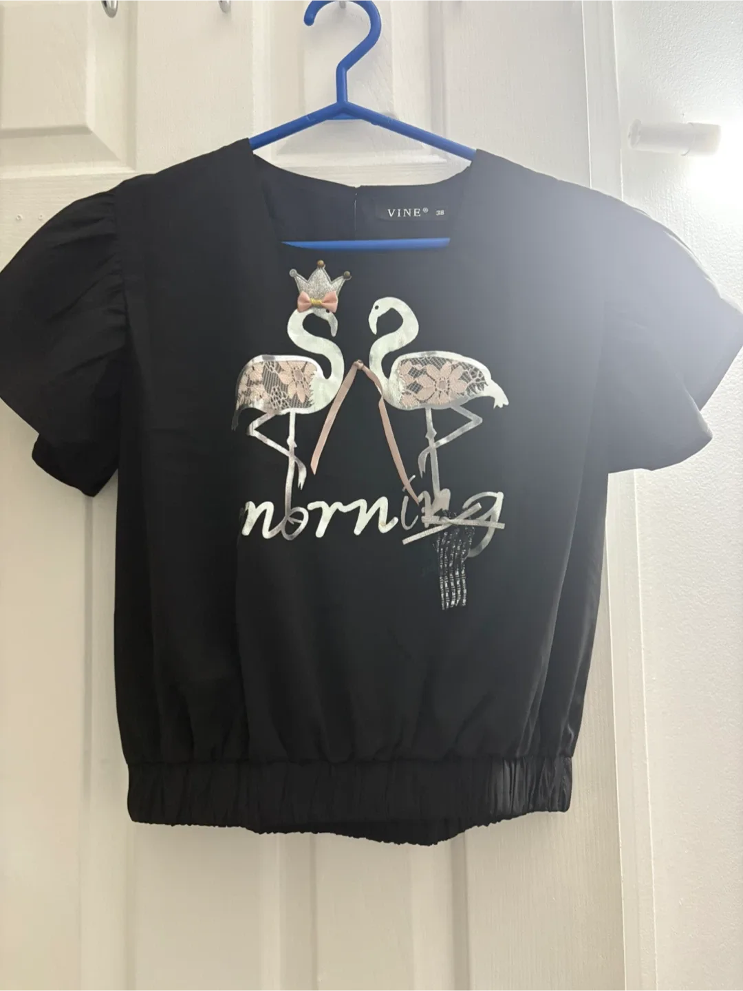 VINE Black Flamingo Print Top thumbnail