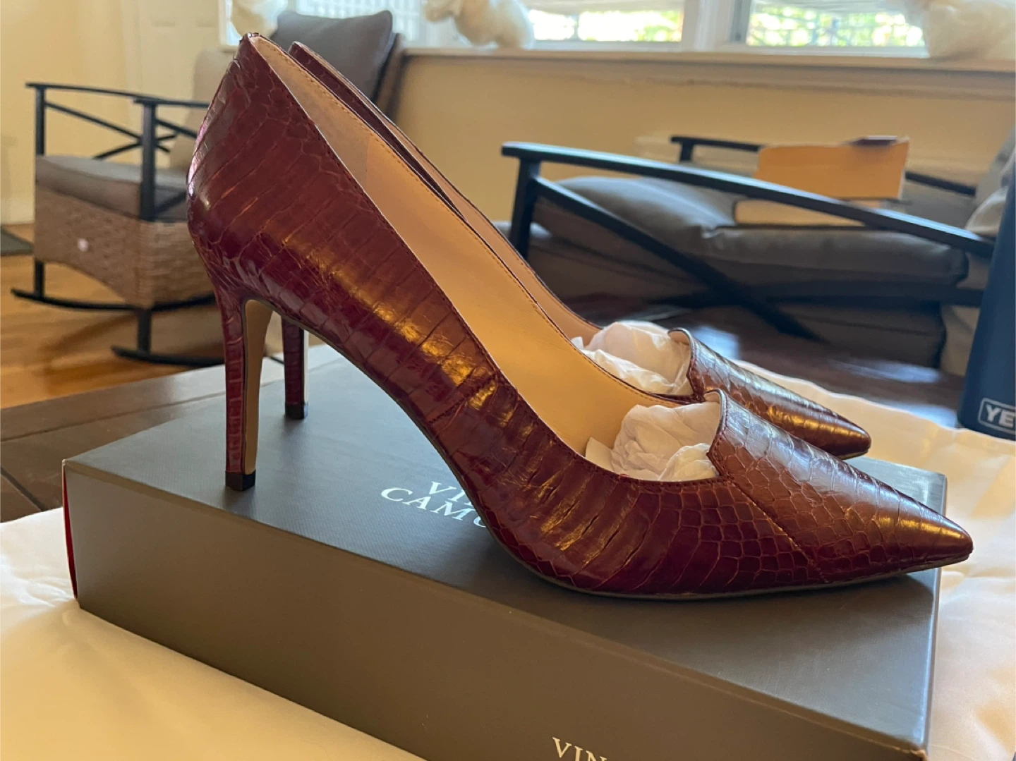 Vince Camuto Burgundy Croc Embossed Leather Heels, Size 7.5M - photo 2