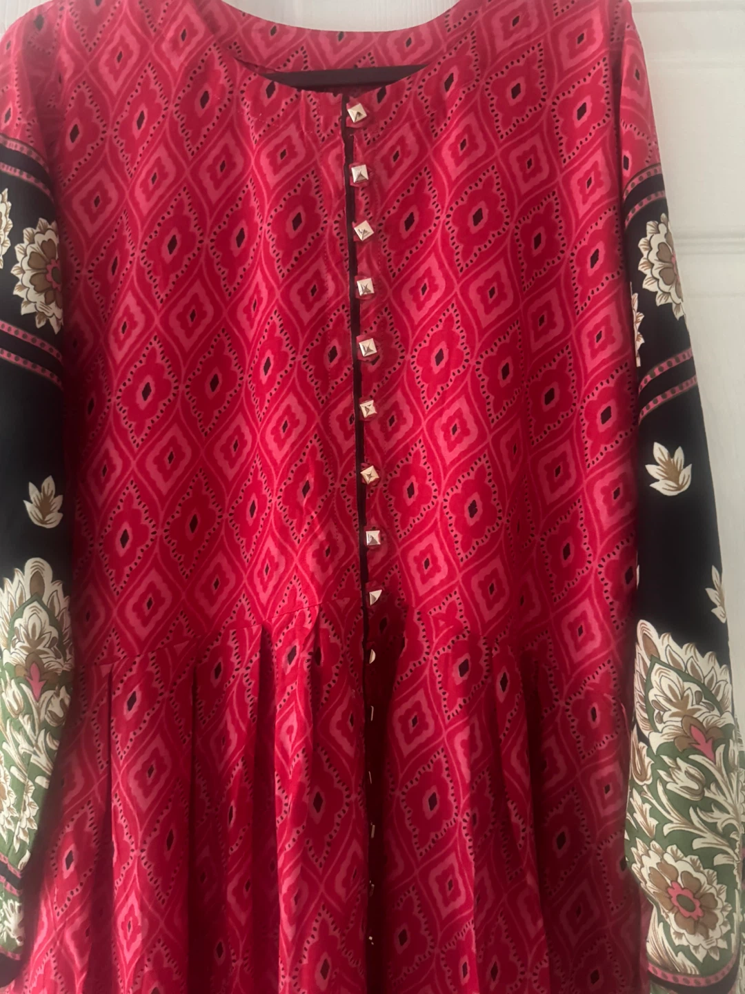 2pcs silk long Pink & Black Patterned Dress