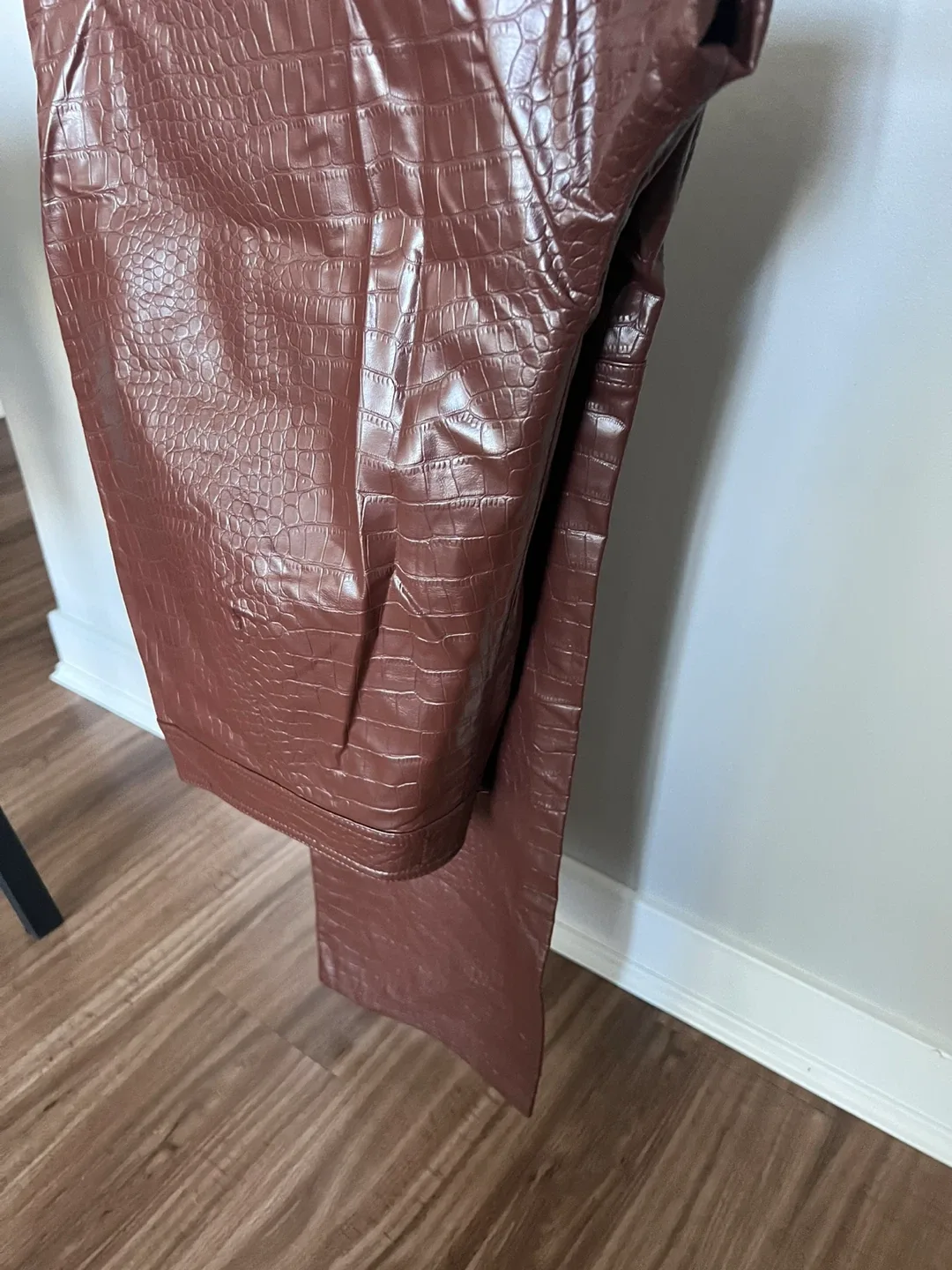 Faux croc leather pants ASOS chocolate brown high waist trousers image indicator(2)