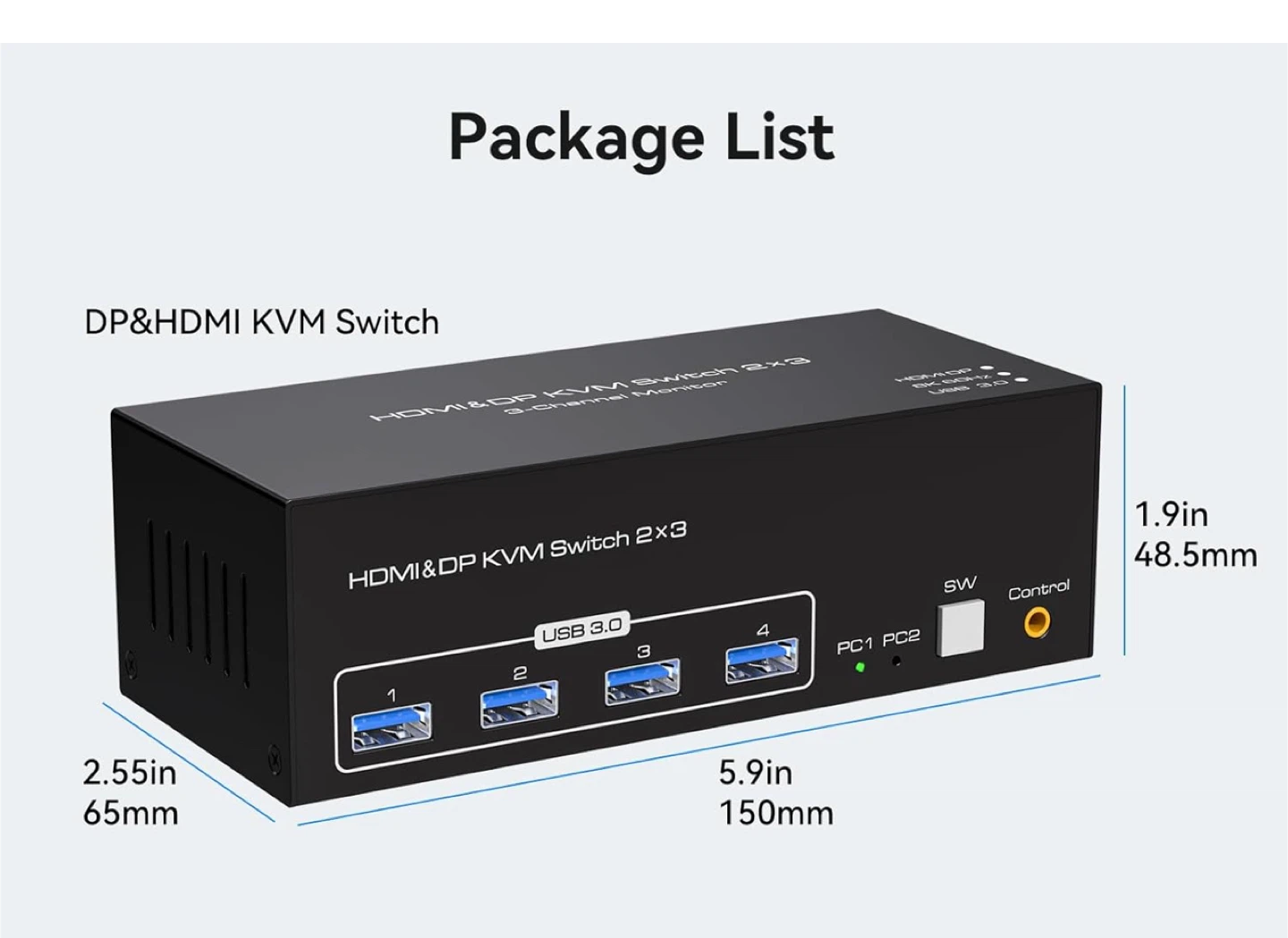 HDMI&DP KVM Switch 2x3 - 3-Channel Monitor - photo 3