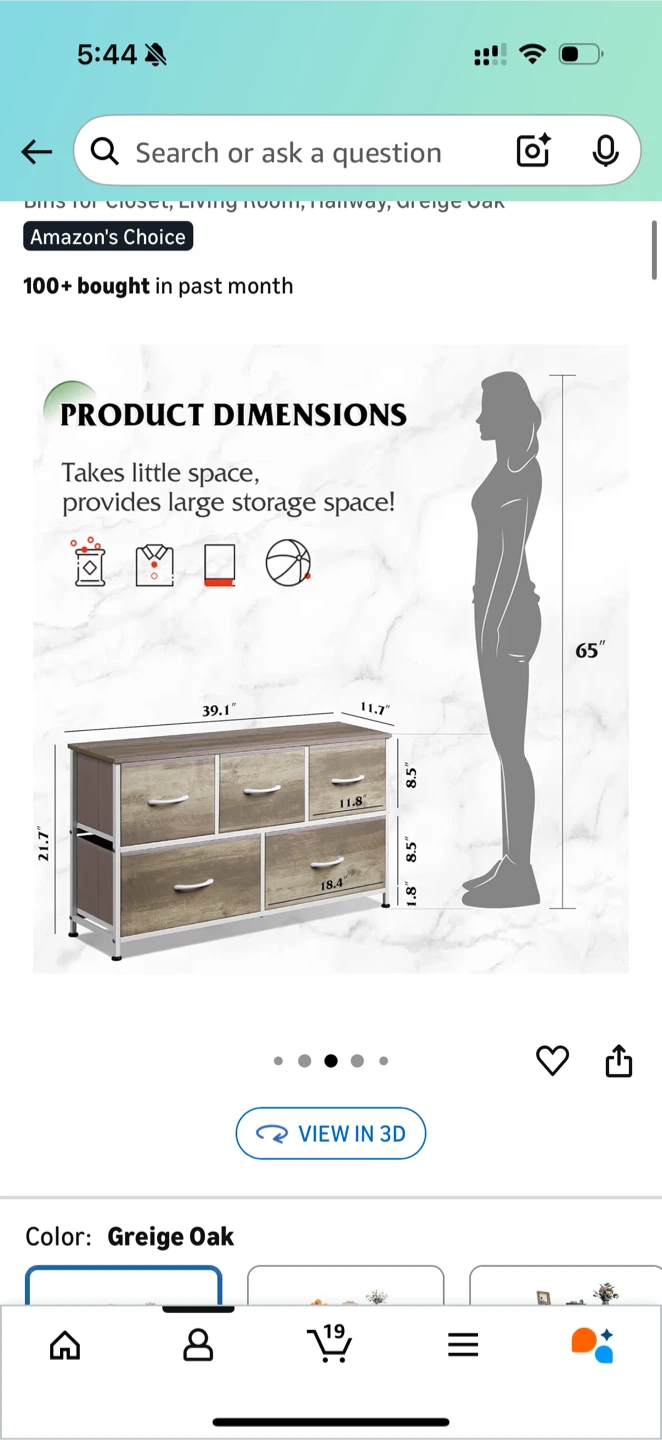 Greige Oak 5-Drawer Storage Dresser