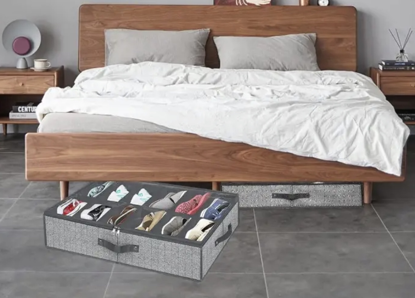 Brand New-Underbed Shoe Organizer - Herringbone Grey