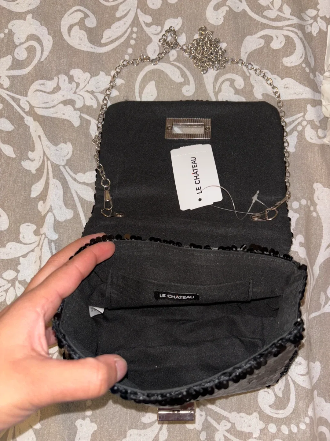 Le Chateau Black Sequin Clutch Purse image indicator(4)
