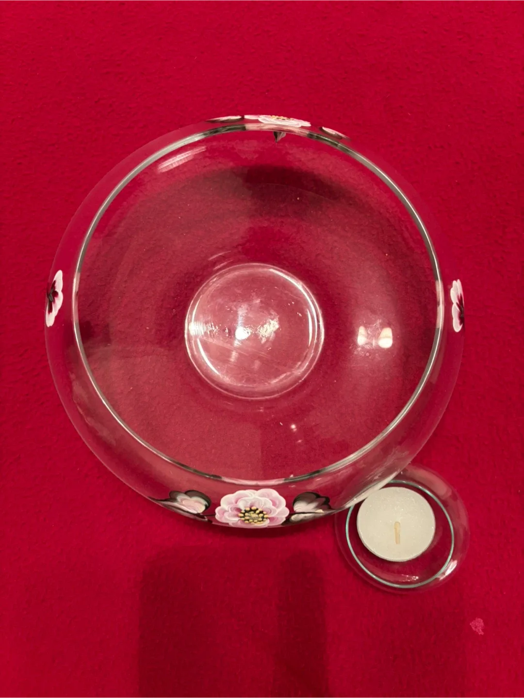 Floral Painted Glass Bowl with Floating Candle Holder image indicator(2)