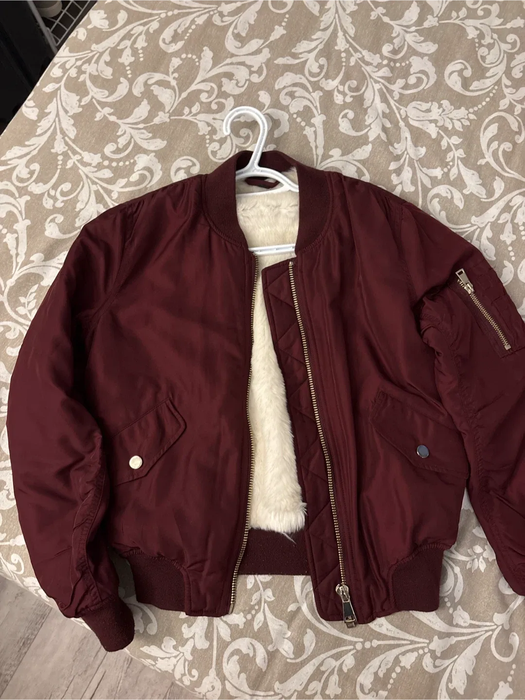 Topshop Bomber Jacket with fur lining thumbnail