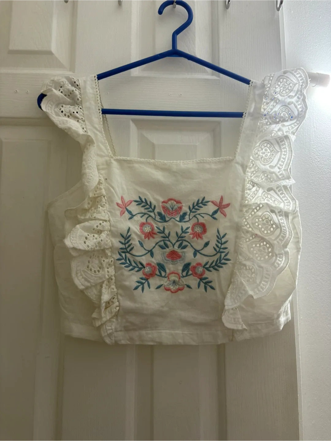 White Embroidered Crop Top thumbnail