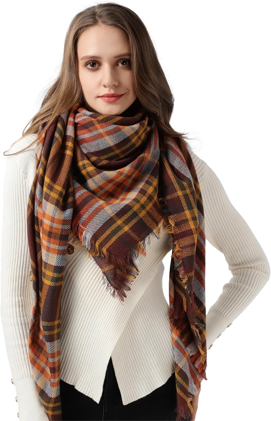 Plaid Blanket Scarf - 55.1 in x 55.1 in