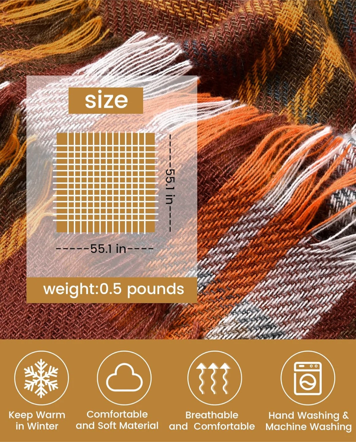 Plaid Blanket Scarf - 55.1 in x 55.1 in - photo 2