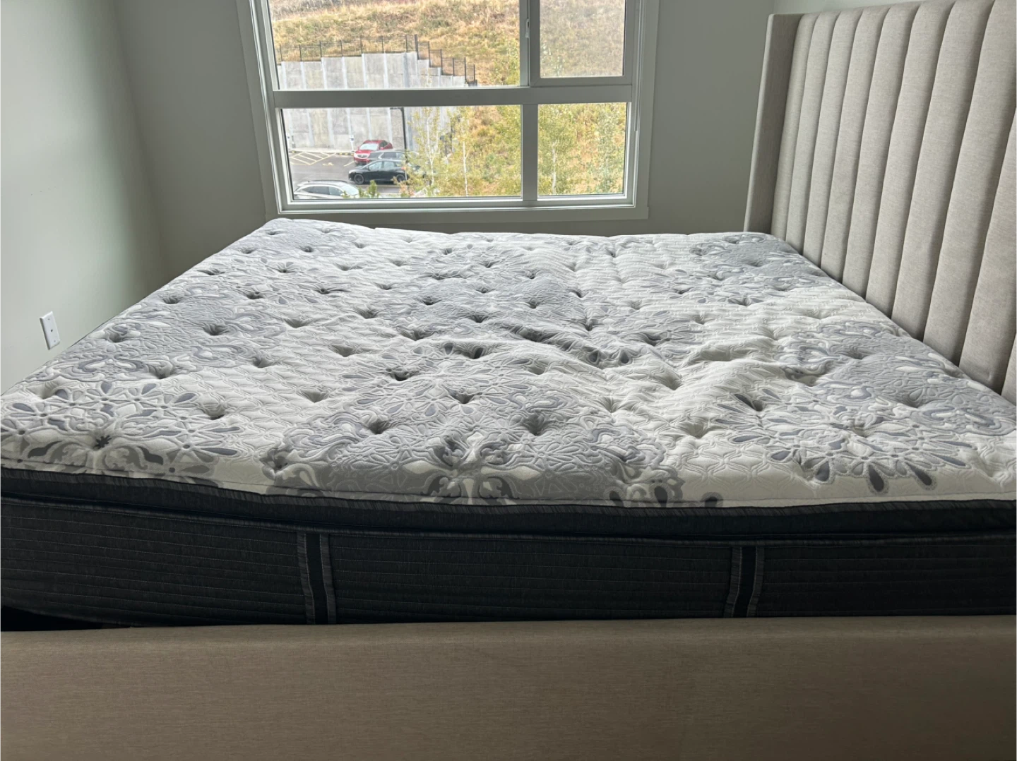 King bed frame with mattress - Oat color