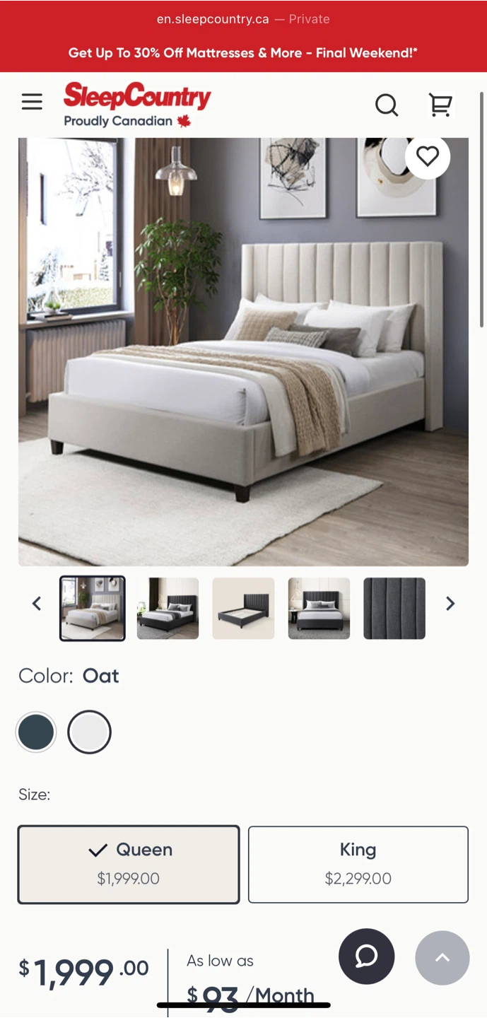 King bed frame with mattress - Oat color - photo 5