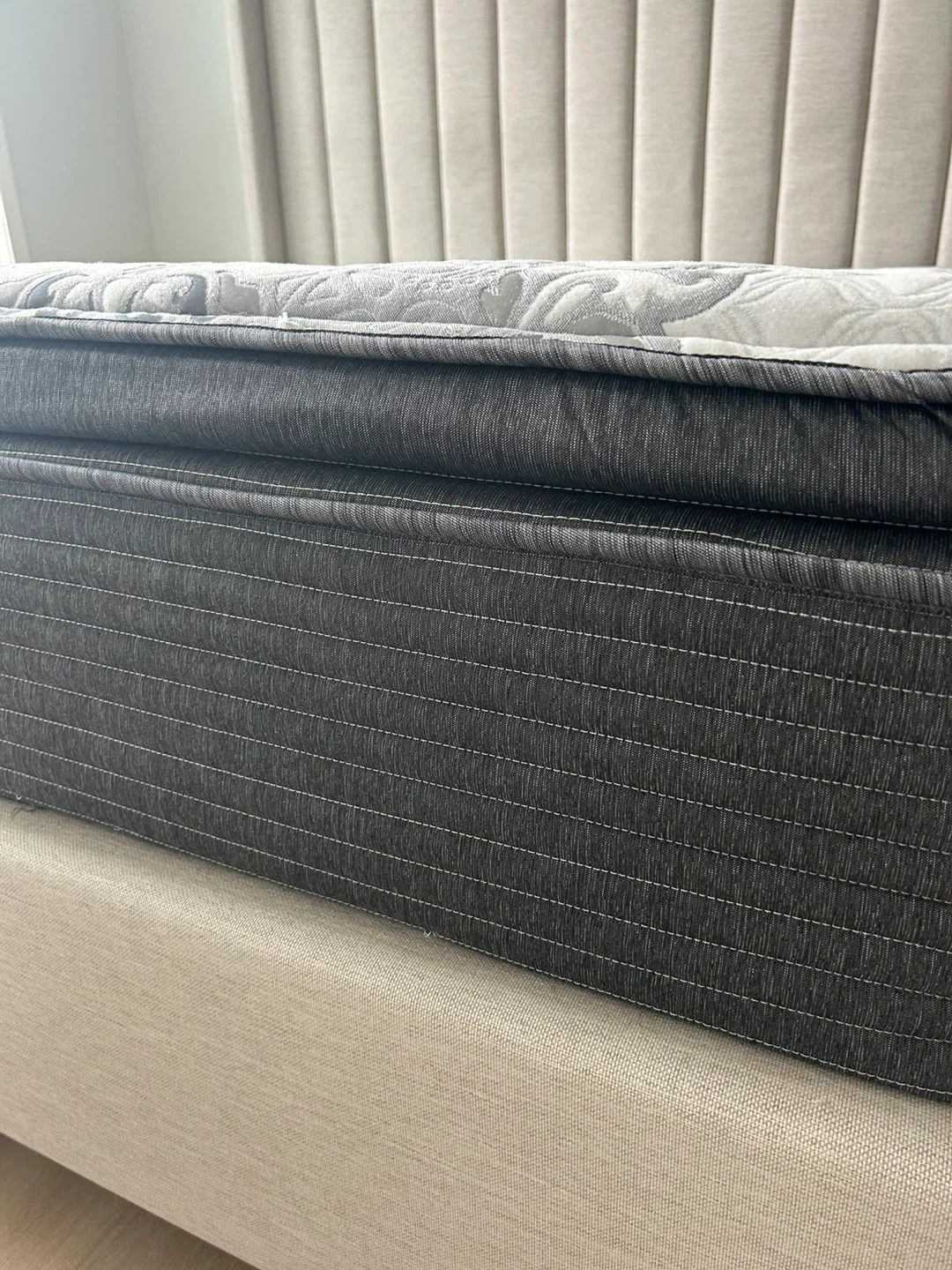 King bed frame with mattress - Oat color - photo 4