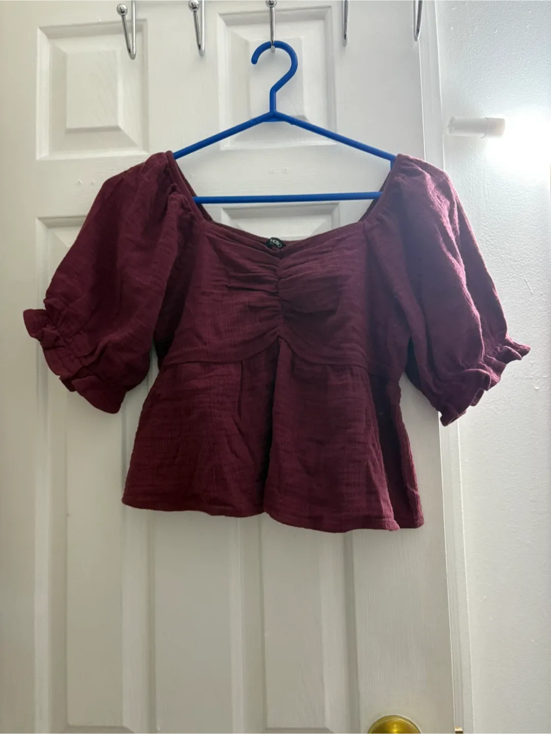 Burgundy Puff Sleeve Top thumbnail