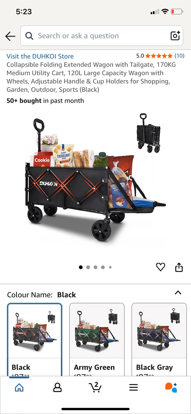 DUHKOI Collapsible Folding Wagon - Black