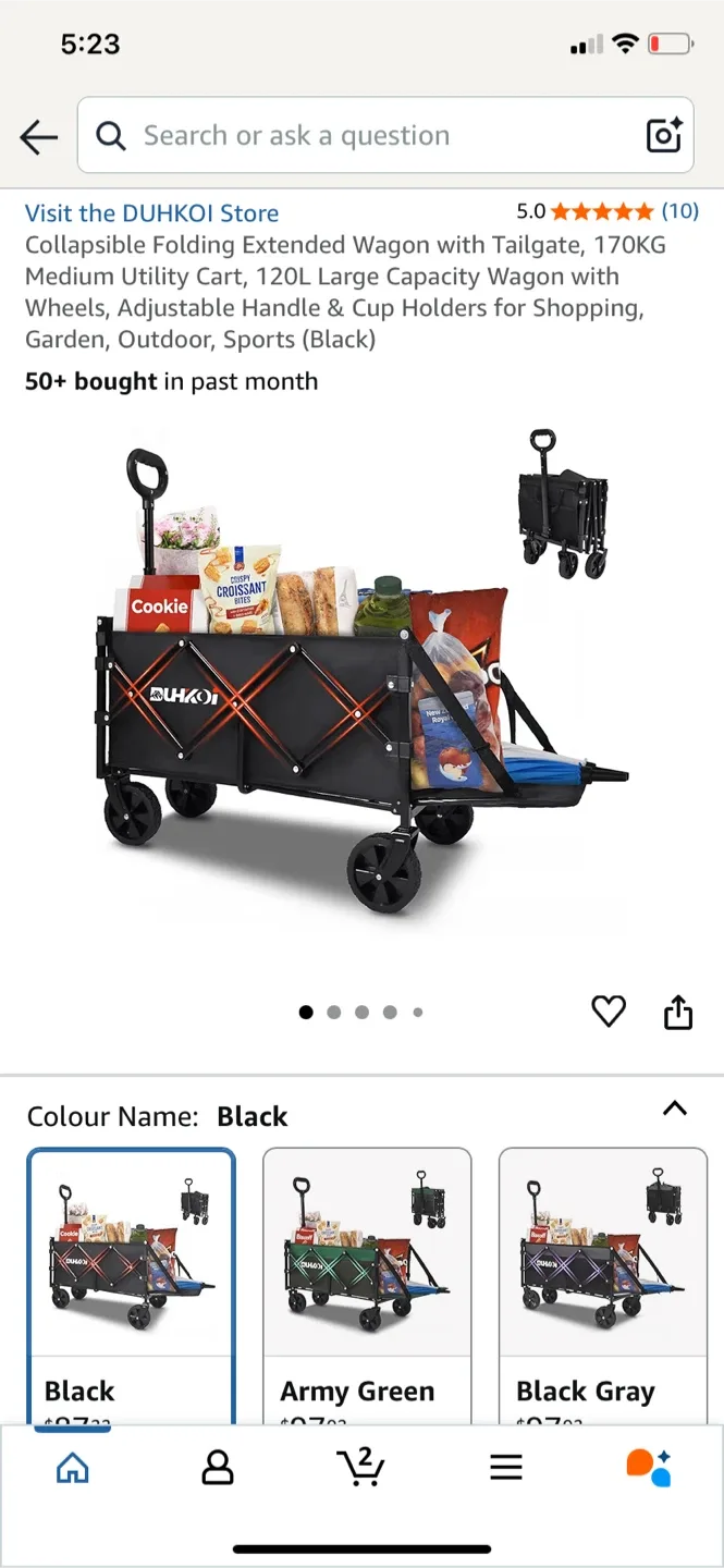 DUHKOI Collapsible Folding Wagon - Black thumbnail