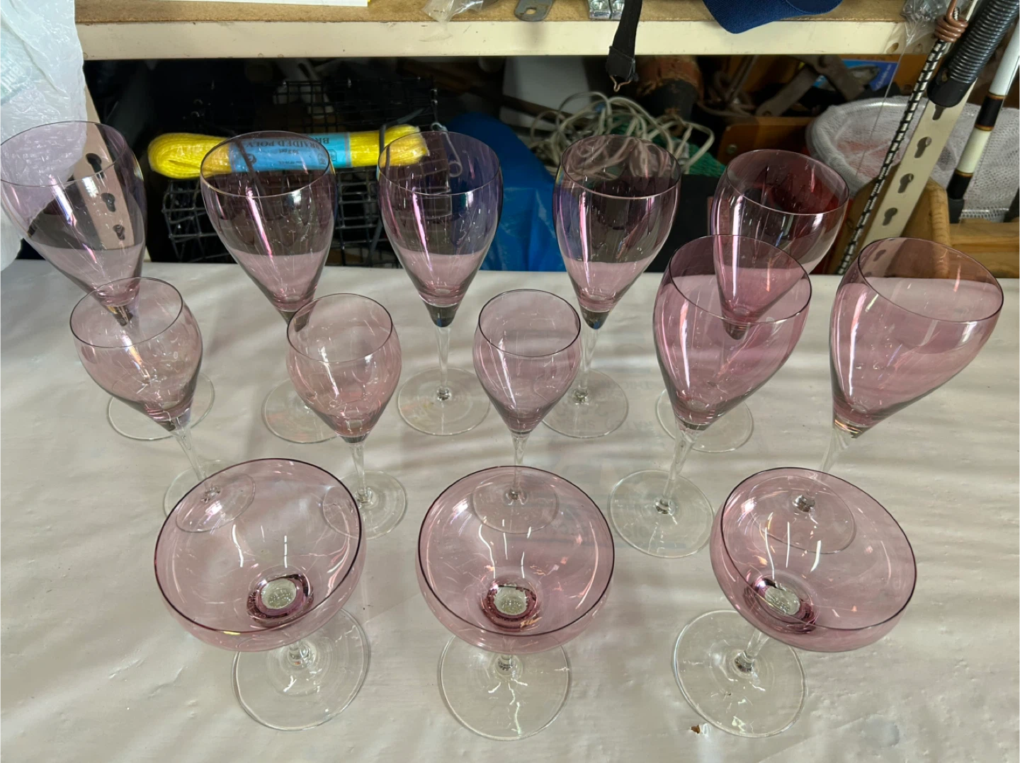 Vintage/1960’s/Set Of Pink Tinted Crystal Stemware/13 Pieces - photo 2