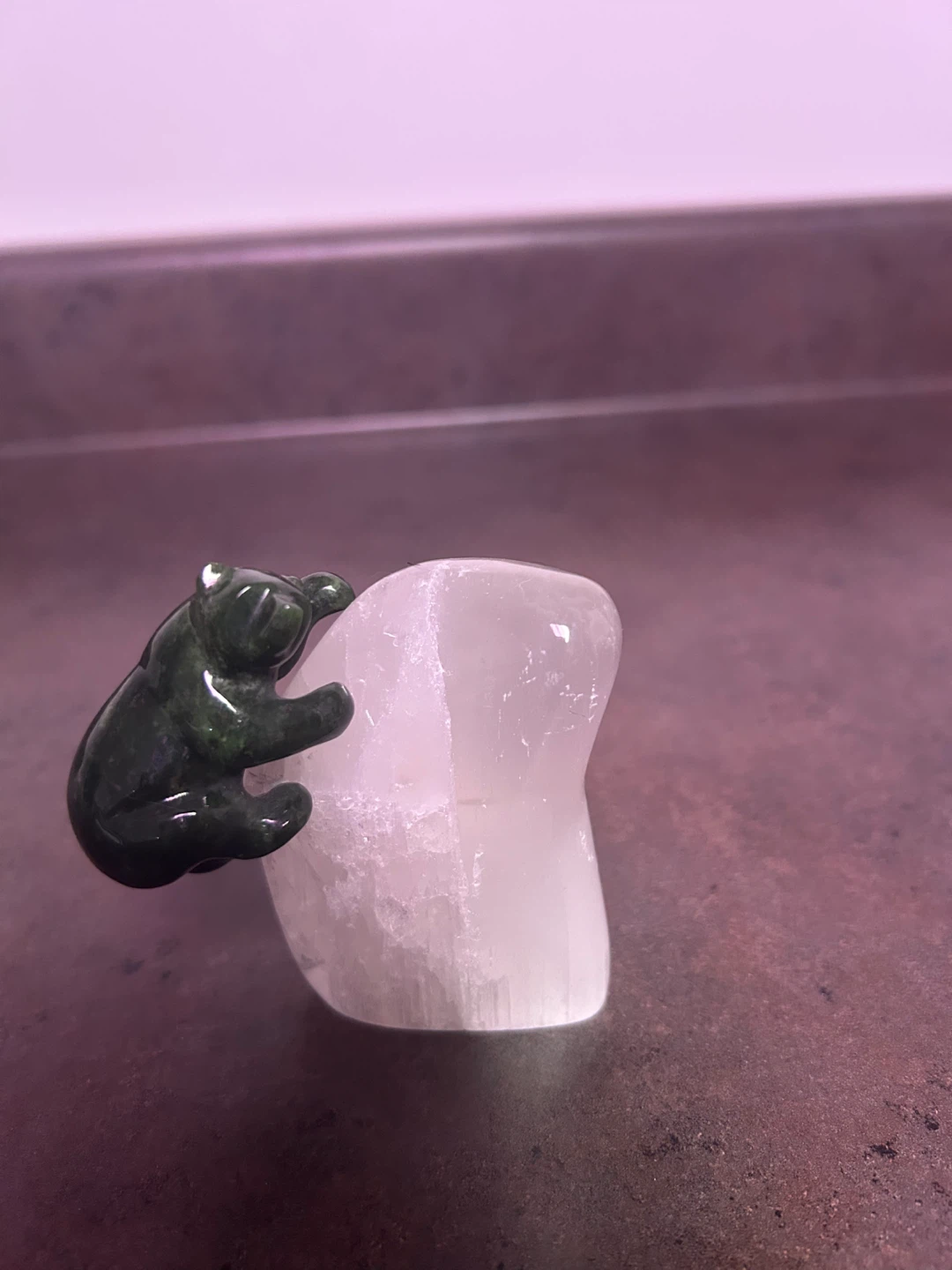 Vintage Jade Bear on Selenite Crystal