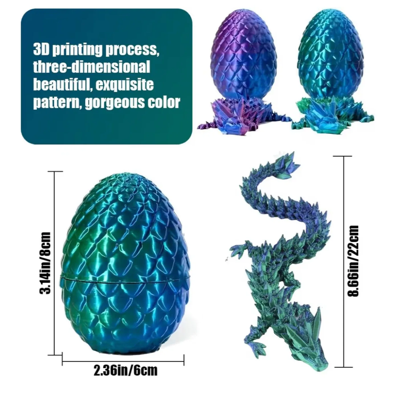 3D Printed Articulated Crystal Dragon Egg Fidget Toy image indicator(2)