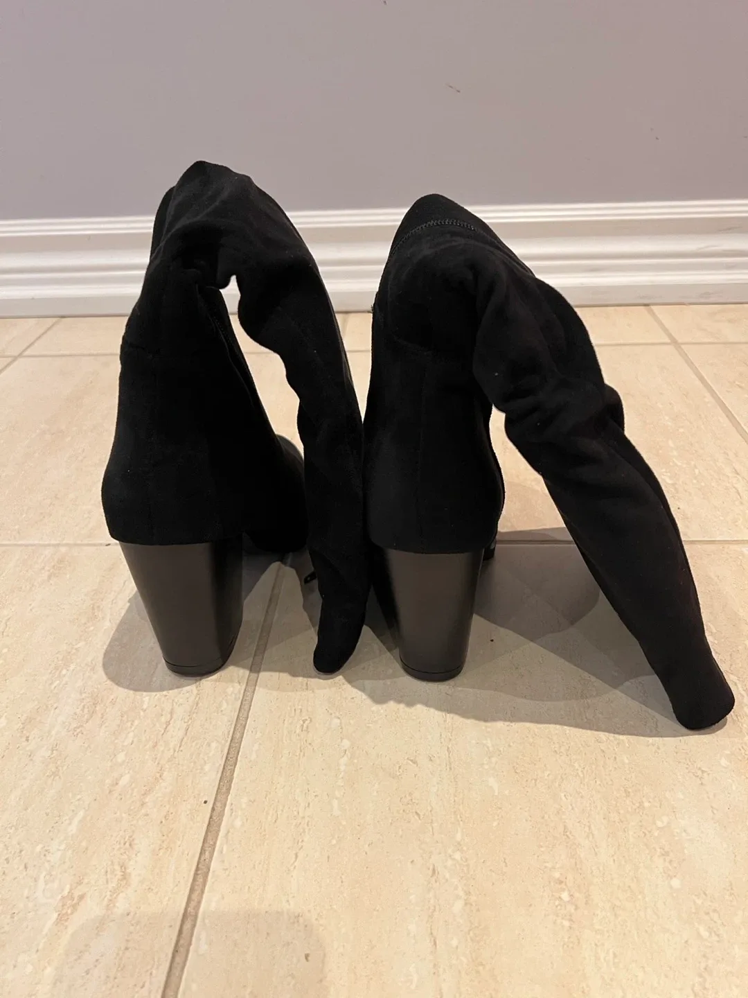 Black Over-the-Knee Heeled Boots, Size 9 image indicator(2)