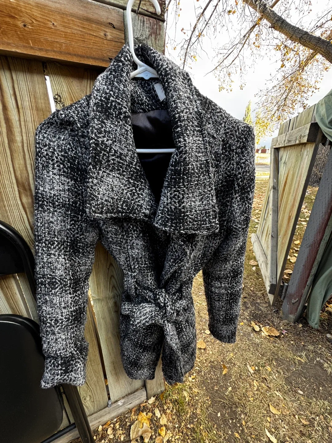 Belted Tweed Coat, Black and White thumbnail