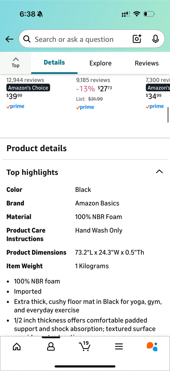 Amazon Basics 1/2 Inch Extra Thick Exercise Yoga Mat - Black - photo 5