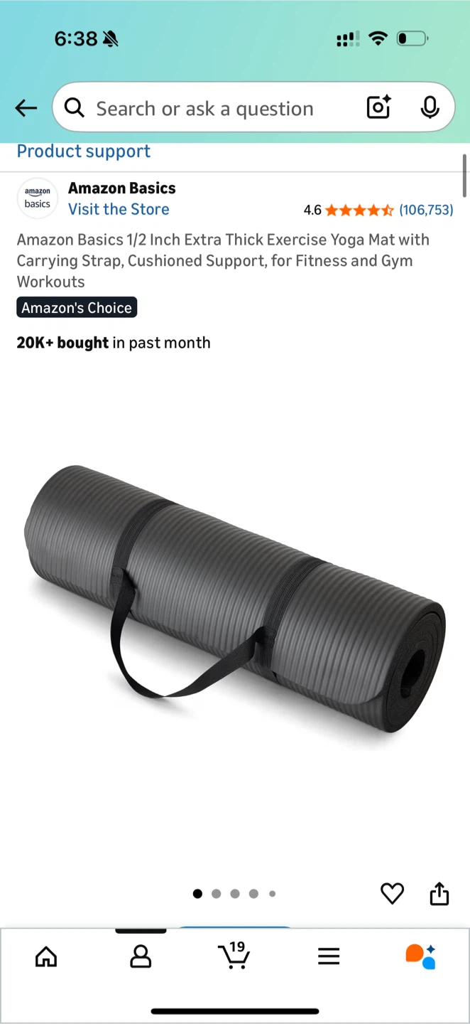 Amazon Basics 1/2 Inch Extra Thick Exercise Yoga Mat - Black