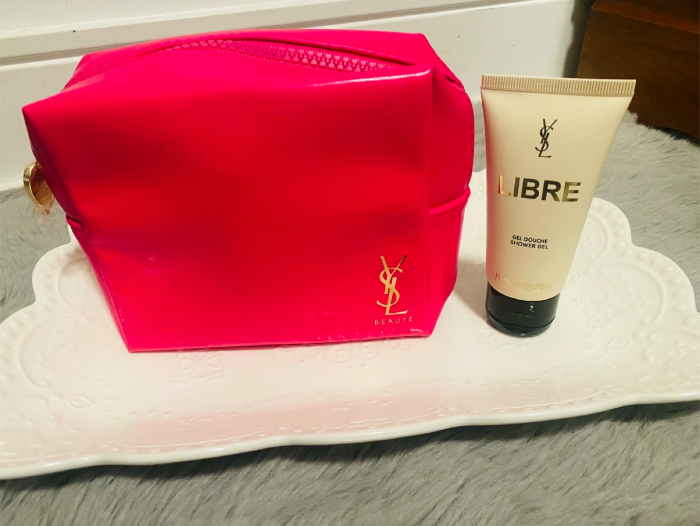 YSL Libre Gel Douche Shower Gel (50ml) & Pink Beaute Pouch